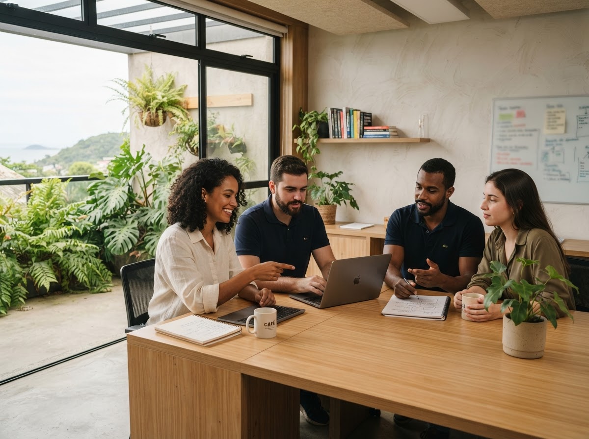 SurfBET — equipe analisando indicadores de risco em um ambiente de trabalho